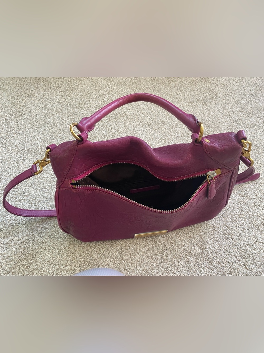 Marc Jacobs Crossbody Zip Front Handbag with Gold Hardware